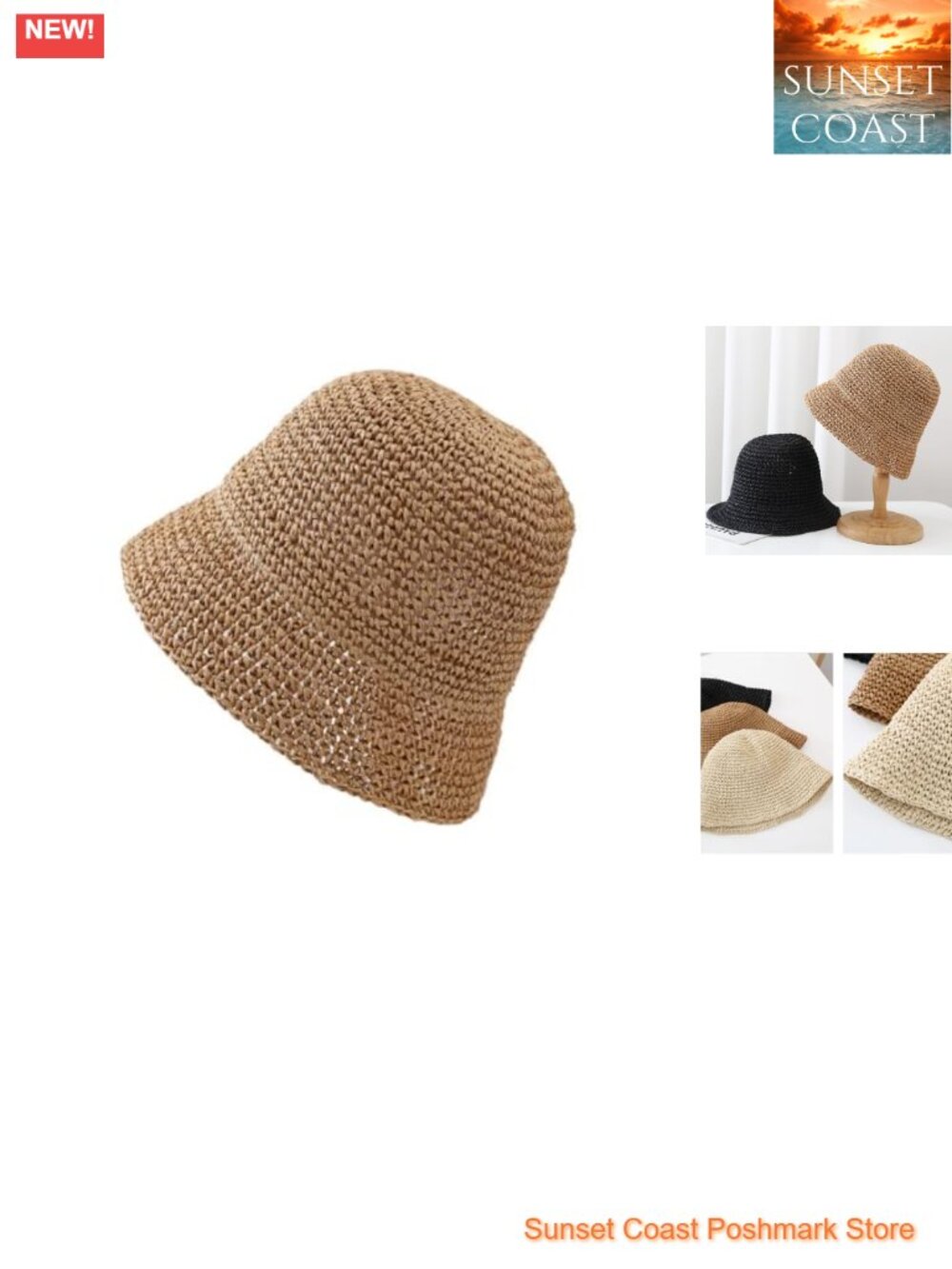 Women's Straw Bucket Hat Foldable Woven Sun Beach Hat Adjustable Mesh Fisherman